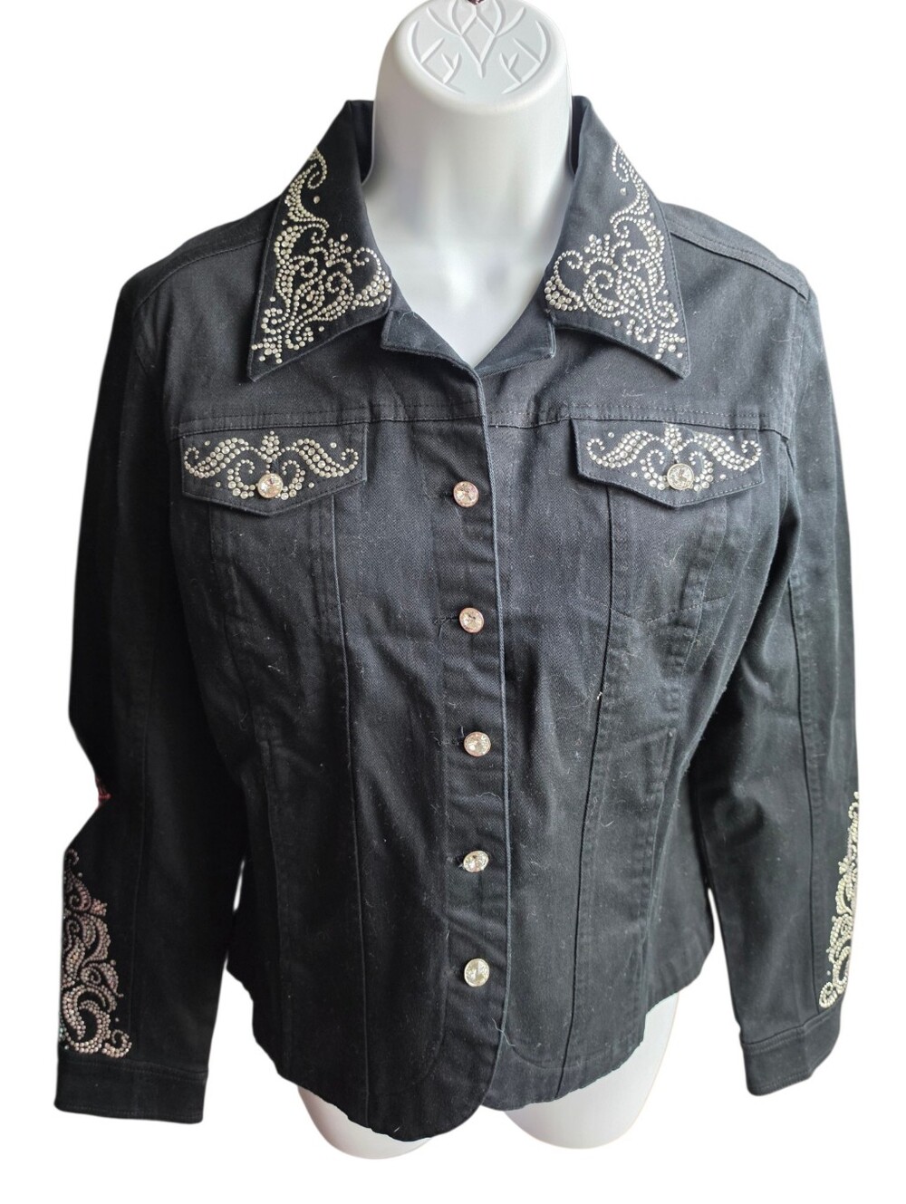 Christine Alexander Black Jacket Silver Nailhead Rhinestone Accent Size M